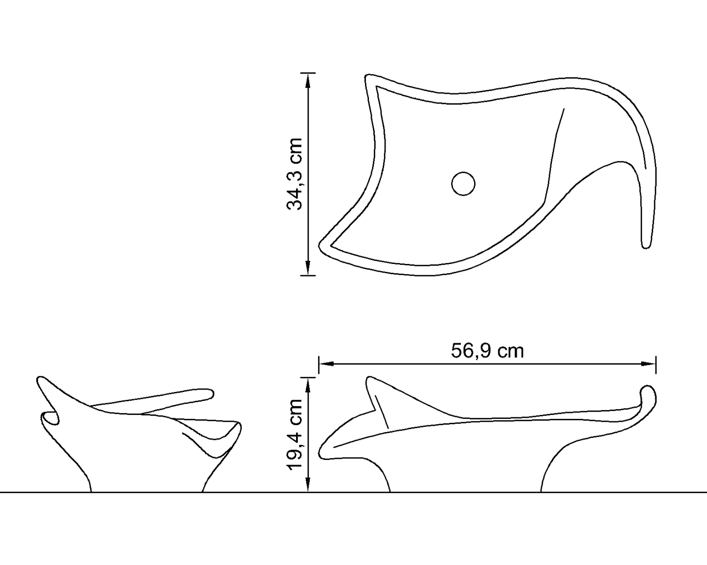 Dimensiones del lavabo Altair – plano técnico Solid Surface Guch Design