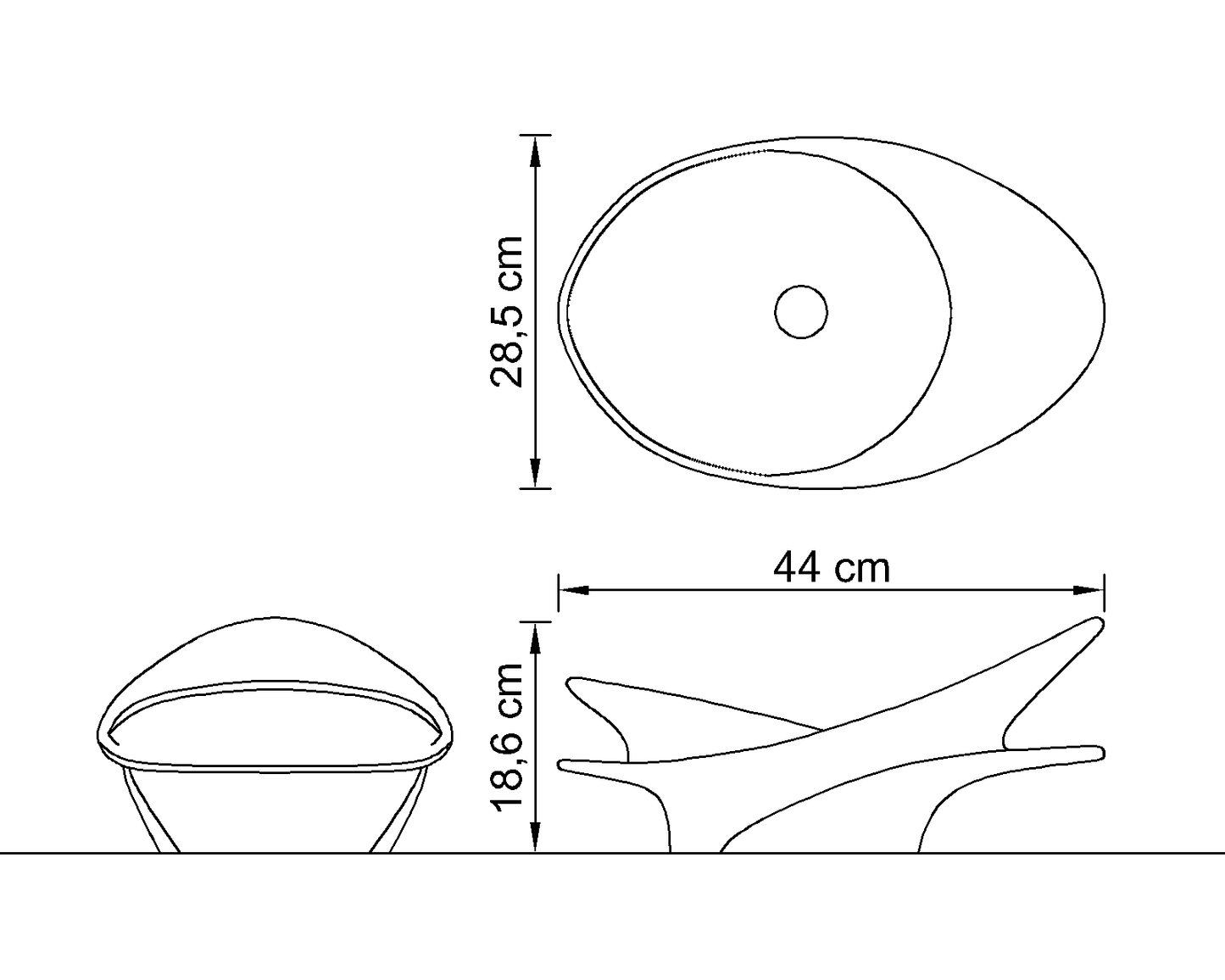 Lavabo Betelgeuse, plano técnico y dimensiones