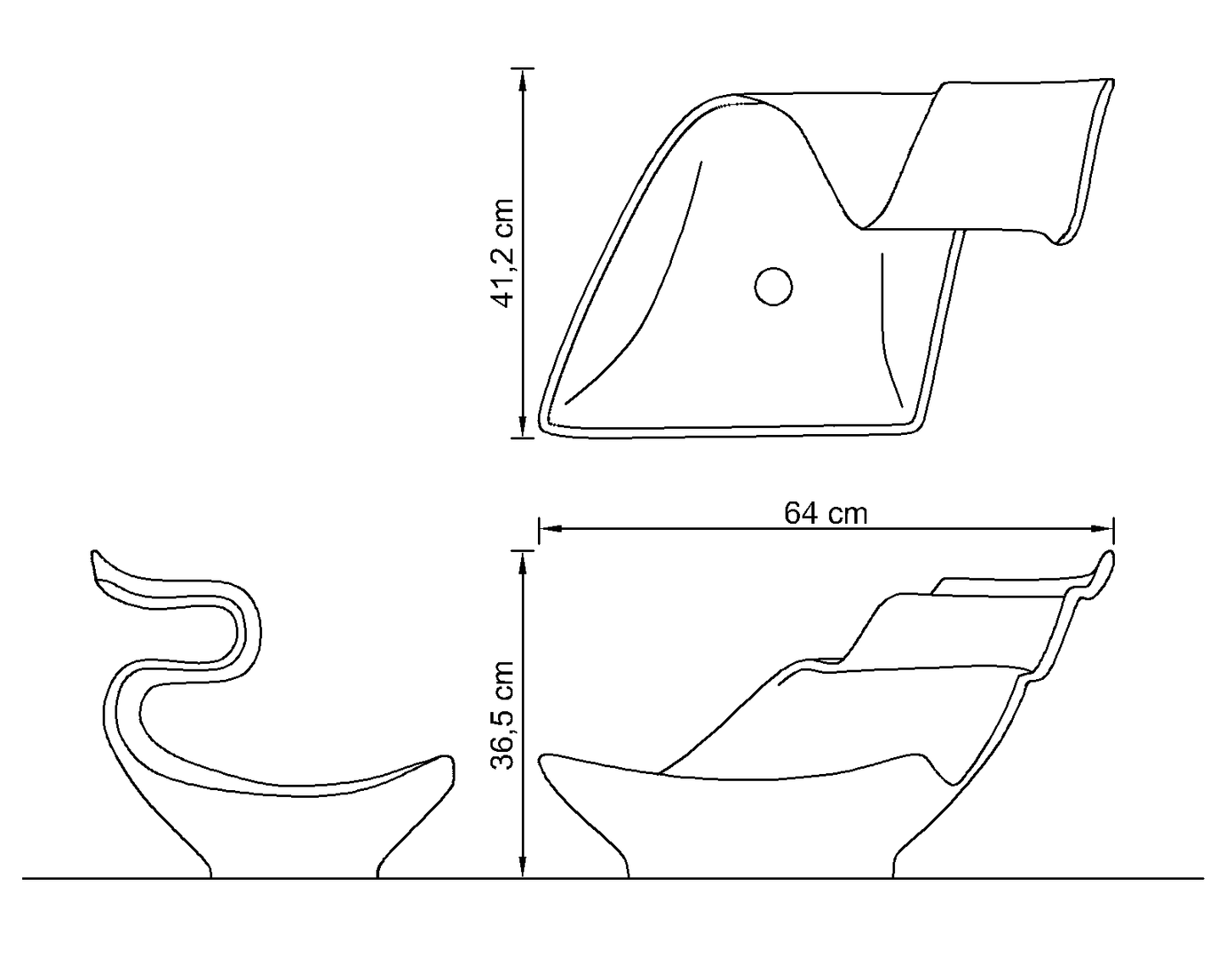 Lavabo Cástor, plano técnico y esquema de dimensiones
