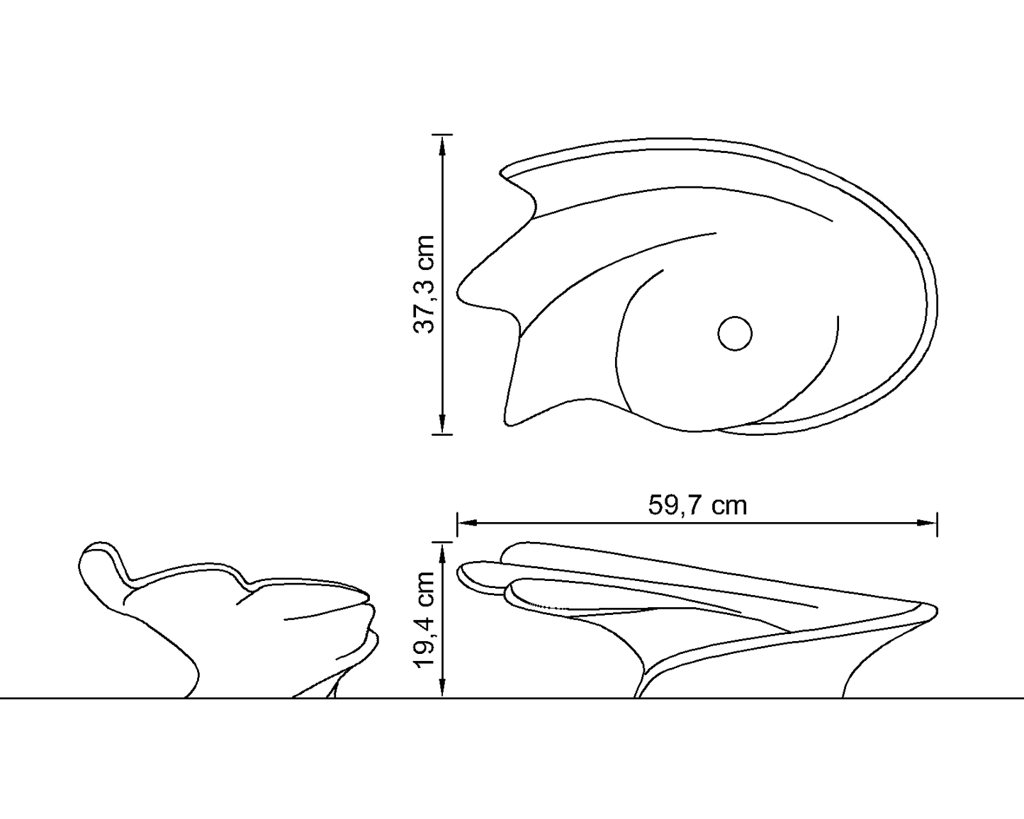 Lavabo Deneb, plano técnico y dimensiones