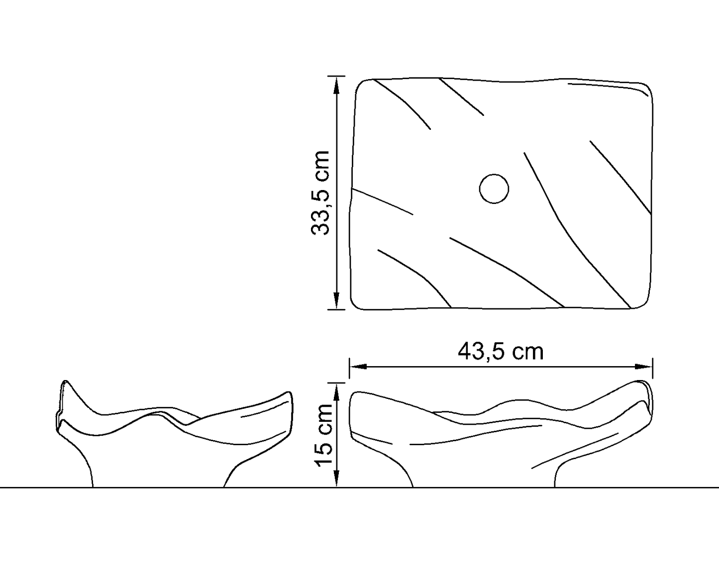 Lavabo Hadar, esquema de dimensiones y plano técnico