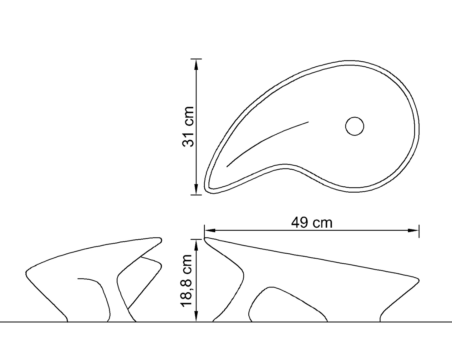 Lavabo Izar, plano técnico y esquema de dimensiones