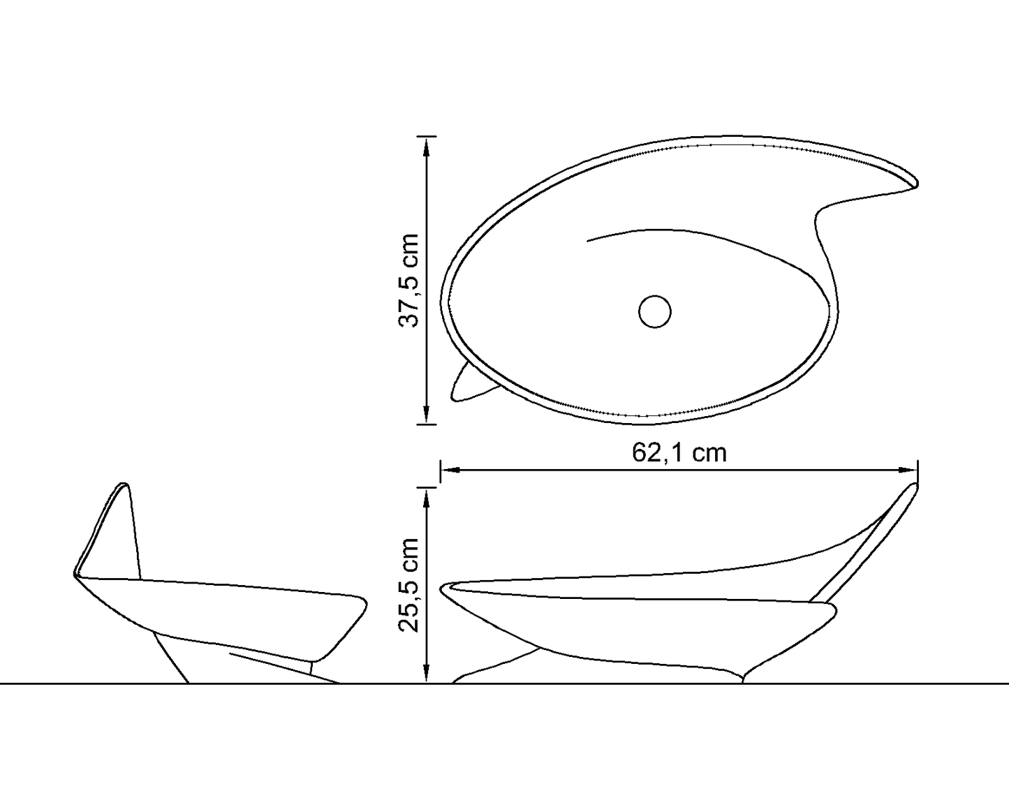 Lavabo Jishui, plano técnico y esquema de dimensiones