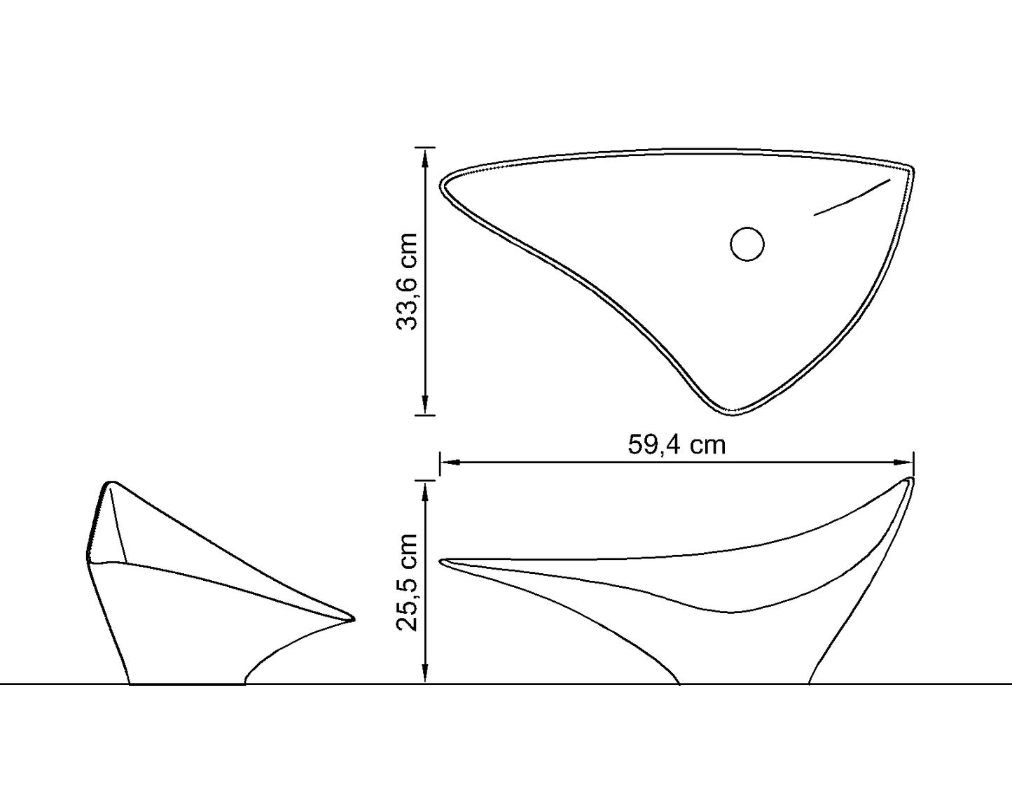Lavabo Kochab, plano técnico y esquema de dimensiones