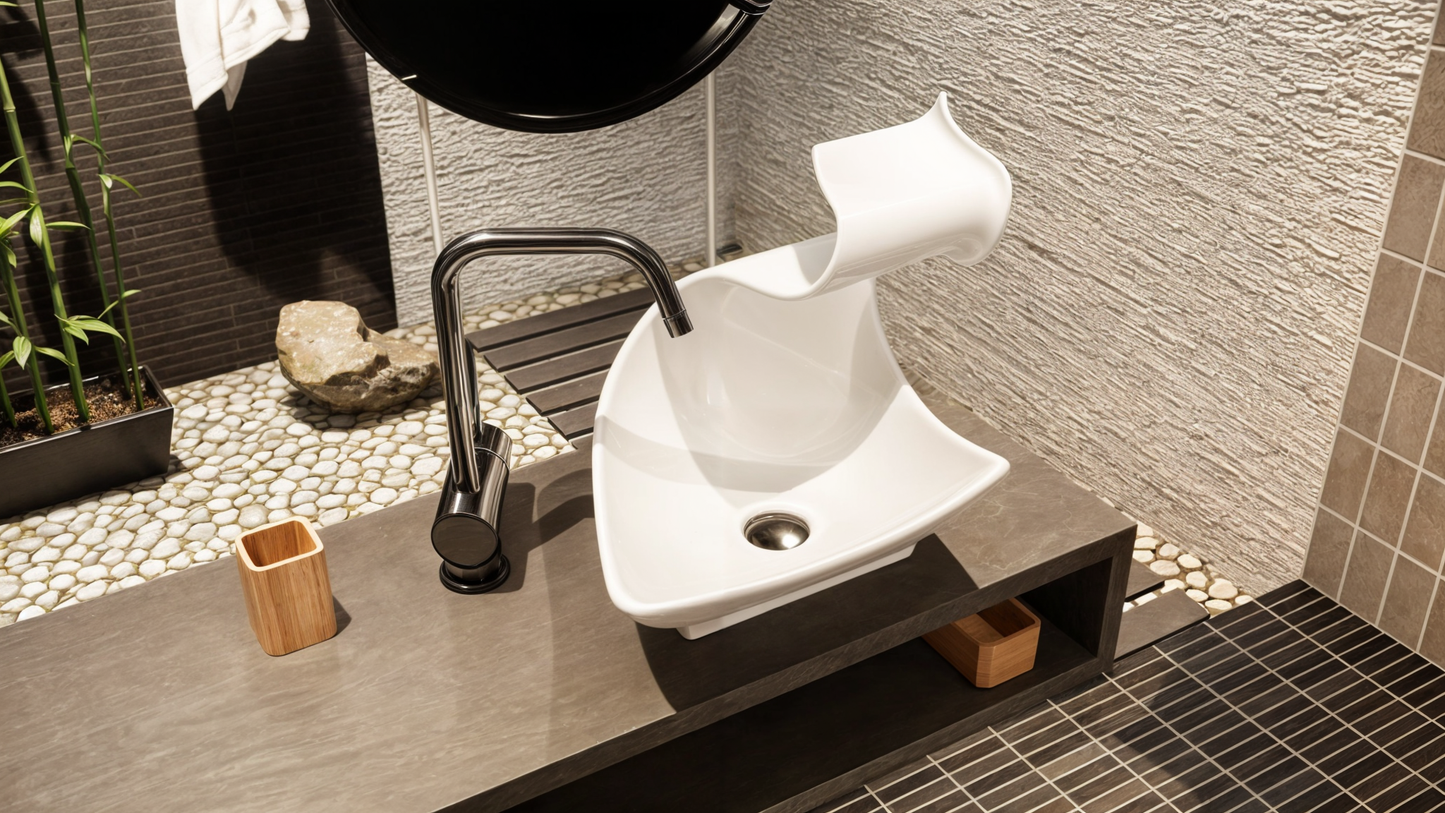 Lavabo Cástor de diseño contemporáneo en Solid Surface, Guch Desig