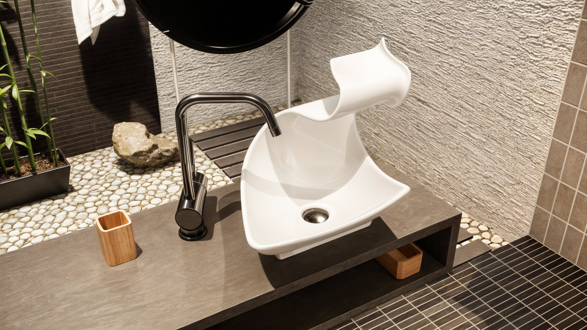 Lavabo Cástor de diseño contemporáneo en Solid Surface, Guch Desig